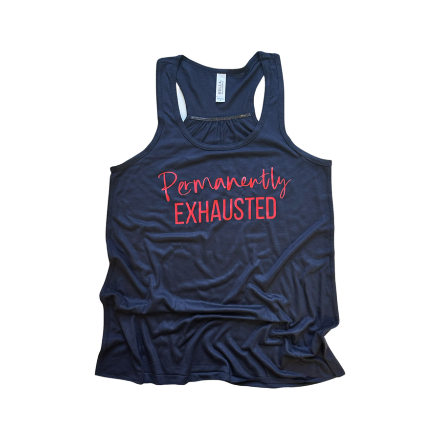 Permanently Exhausted Navy & Red - Amelia Racerback Tank