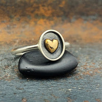 Sterling Silver Shadowbox Ring with Bronze Heart