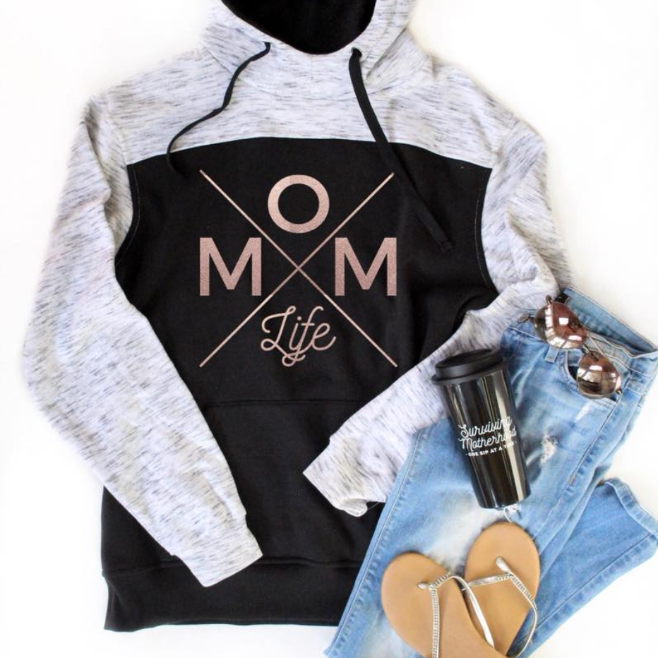 FINAL SALE FLAWED: Mom Life Colorblock Hoodie - Rose Gold [Ships in 3-5 Business Days]