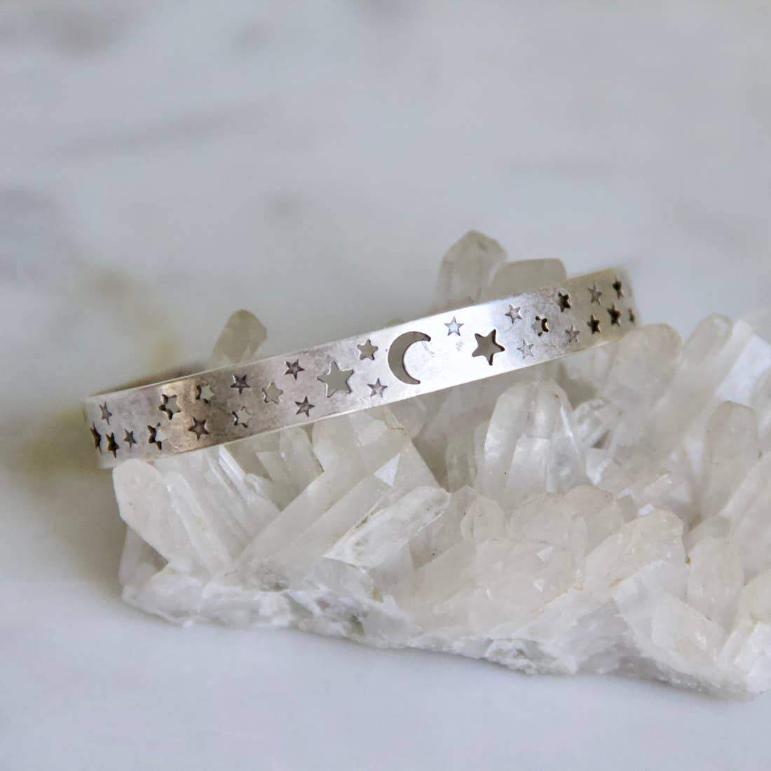 Silver Moon and Stars, Crescent Bangle Bracelet