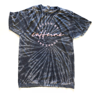 Fueled by Caffeine & Chaos Burnout Tie Dye Tee [ships in 3-5 business days]