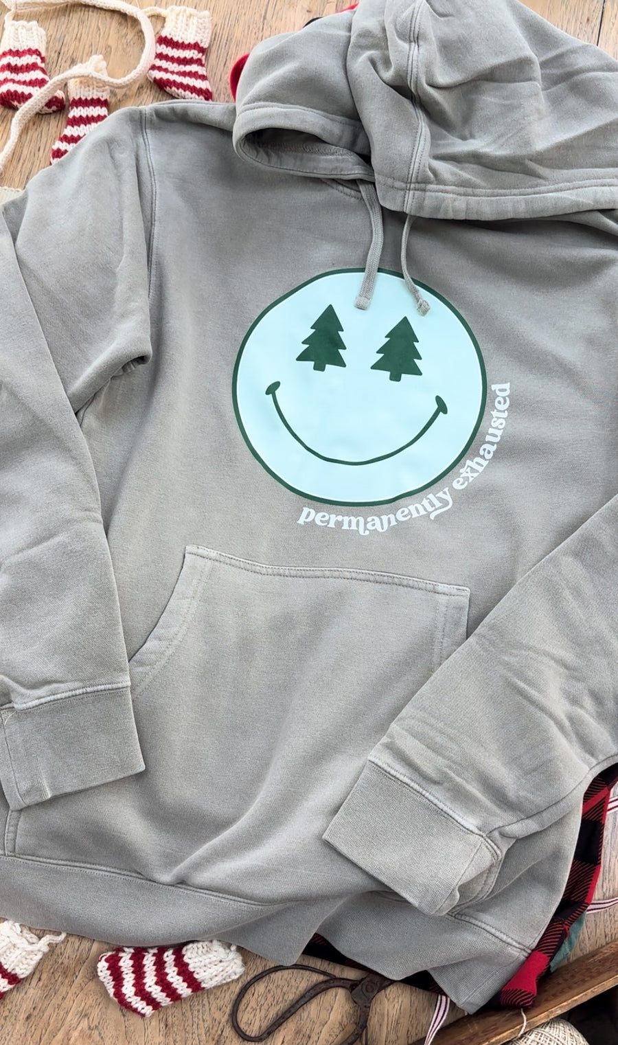 PREORDER: Permanently Exhausted Winter Vibes - Washed Gray Indie Hoodie