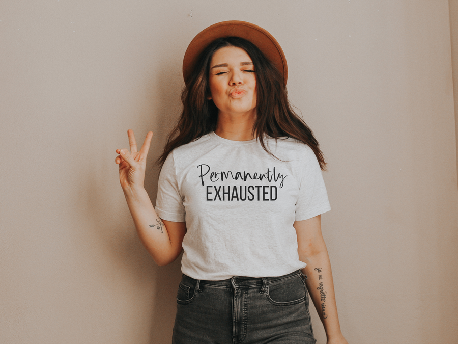 Permanently Exhausted White Fleck Paige Tee