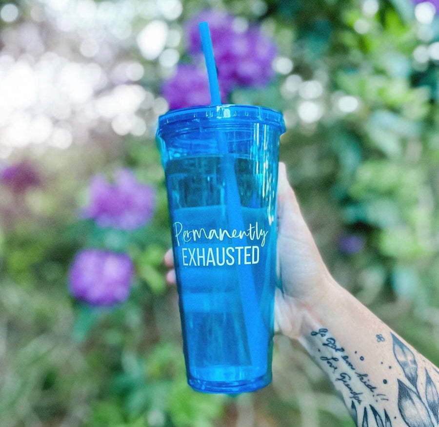 Permanently Exhausted Blue 20oz Tumbler
