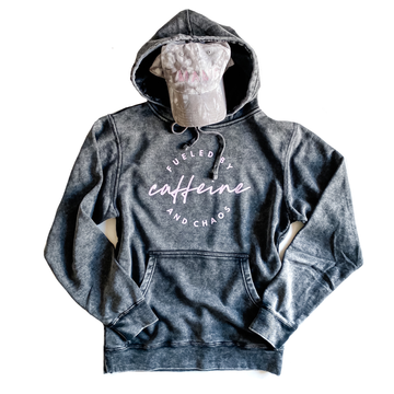 Mineral Wash + Blush Fueled by Caffeine & Chaos Unisex Hoodie [Ships in 3-5 business days]