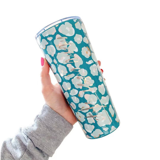 Teal Leopard Stainless Tumbler
