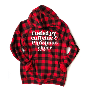 Fueled by Caffeine & Christmas Cheer - Buffalo Plaid Maya Fleece Hoodie